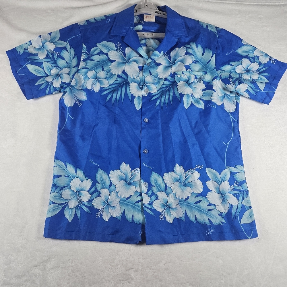 Vintage Kalena Fashions Of Hawaii Men's Hawaiian Shirt Size L Blue Orchids